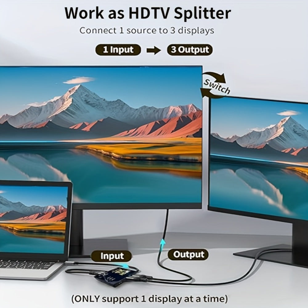 HDMI Switch 3 In 1 Out – 4K 1080P HD Video Switcher Splitter Hub, Adapter Converter for TV Box, Smart TV, HDTV, PC, Monitor & Gaming Console
