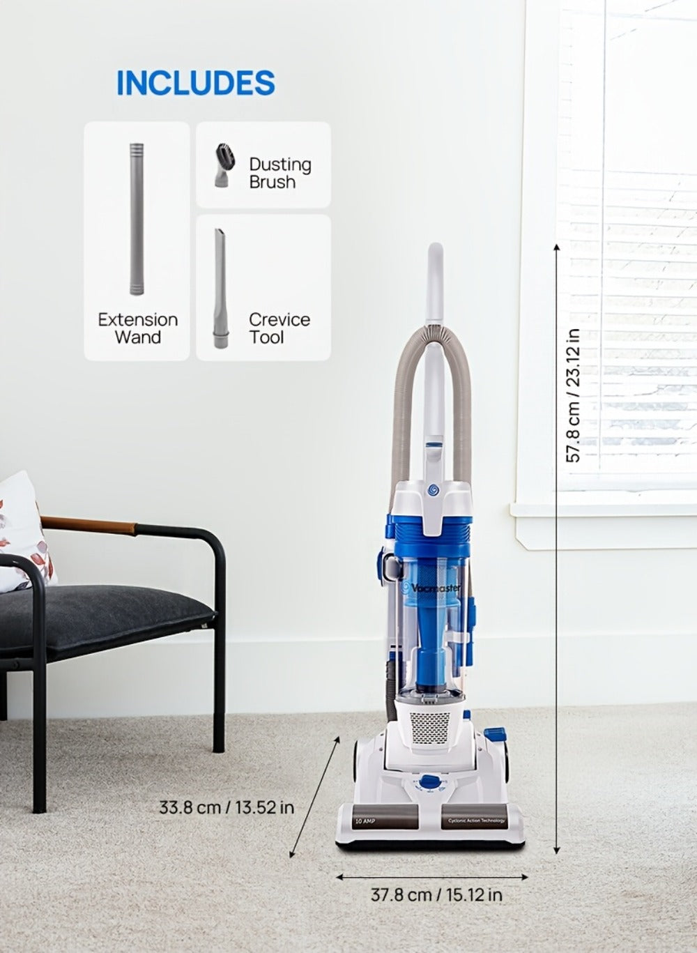 Upright Bagless Vacuum Cleaner with 20ft Cord 13in Cleaning Path Powerful Suction for Carpet Hard Floor Pet Hair Home