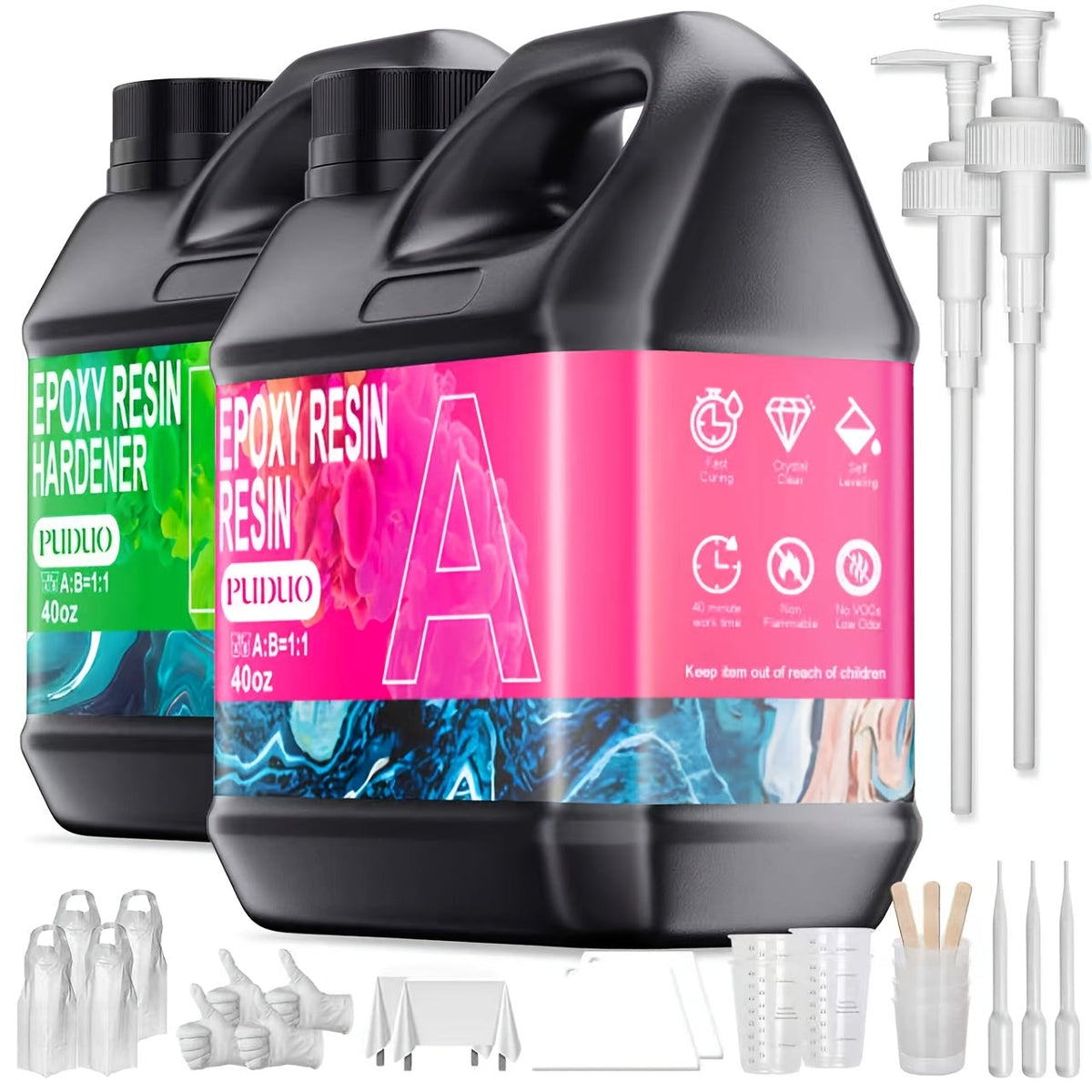 Fast-Curing Epoxy Resin Kit Low Odor Bubble-Free Non-Yellowing – 2-Part Casting Resin for Jewelry Accessories River Tabletops Crafts & Handicrafts, 32oz or 80oz
