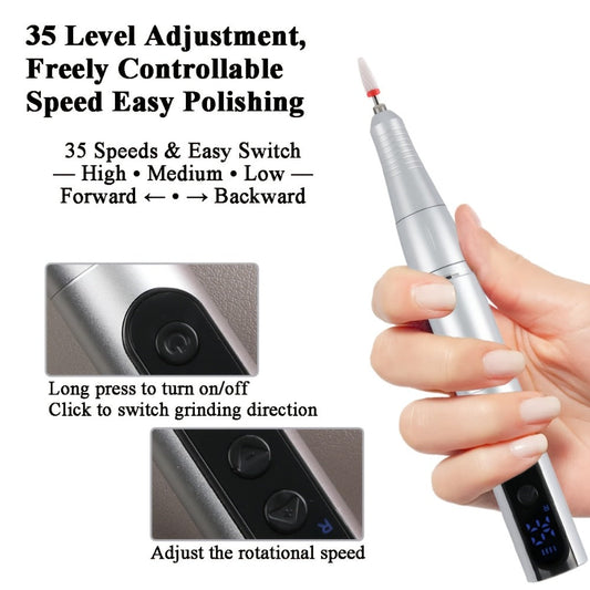 Electric Nail Drill, 35,000 RPM Rechargeable USB E-File for Manicures