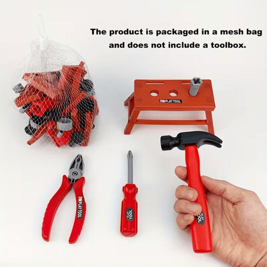Kids Pretend Play Tool Set, Red 38-Piece Construction Role-Play Kit