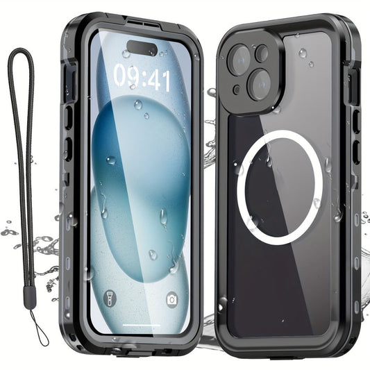 Heavy Duty iPhone Case with Built-In Screen Protector MagSafe Compatible for iPhone 16 Pro Max 16 Pro 15 Pro Max 15 Pro 15 Plus 15 – Shockproof Waterproof Hybrid Cover with Lanyard