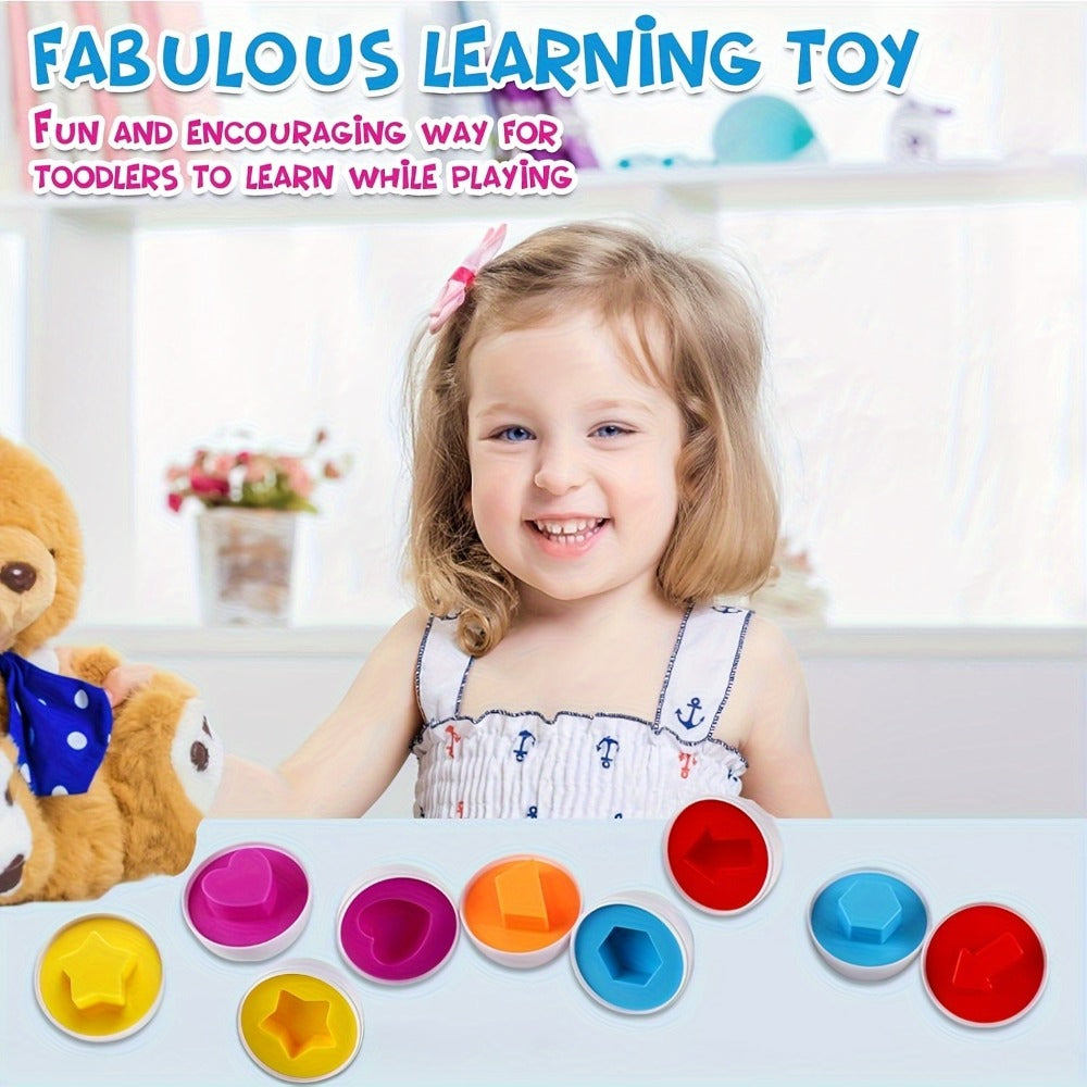 Color & Shape Matching Eggs Toy for Toddlers – Montessori Sorter Puzzle Set, Sensory Early Learning Fine Motor Skills Toy, Travel Game & Easter Basket Gift for Preschool Boys & Girls (Random Colors)