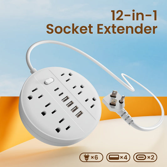 Surge Protector Power Strip with 6 AC Outlets, 4 USB-A and 2 USB-C Ports, Flat Plug