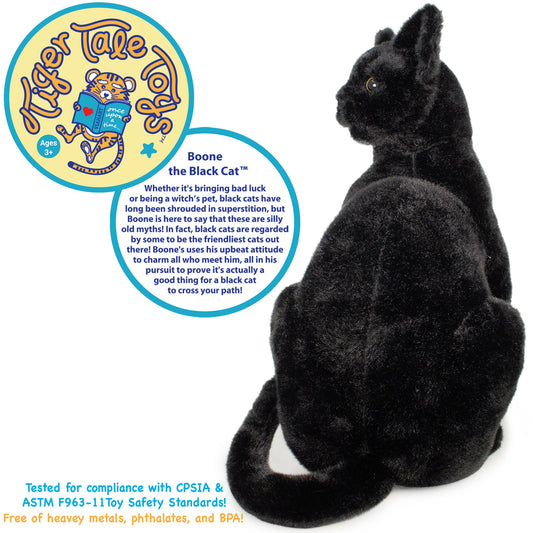Boone Black Cat Plush, 13-Inch Soft Stuffed Animal for Display