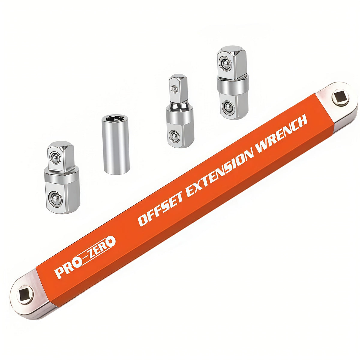 Ratchet Wrench 2-in-1 Offset Extension with 1/4" 3/8" 1/2" Square Head Adapters, 180-Degree Rotation High Torque Non-Slip Handle, Universal Flex Head Ratchet for Narrow Spaces & Auto Repair