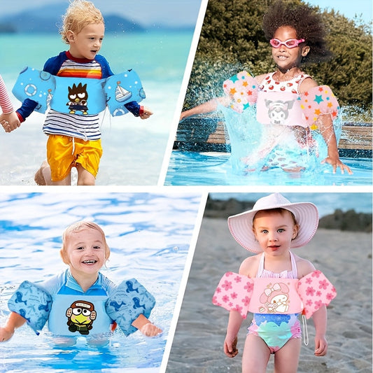 Kids Swim Vest with Arm Floaties, Adjustable Straps and Pink Cartoon Print