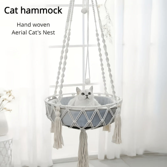 Cat Hammock with Hand-Woven Rope Design, 11.81 or 15.75-Inch Diameter