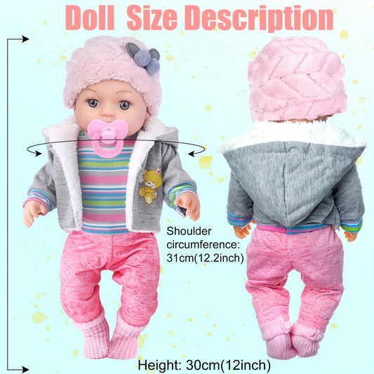 12-Inch Baby Doll Playset with Clothes and Feeding Accessories