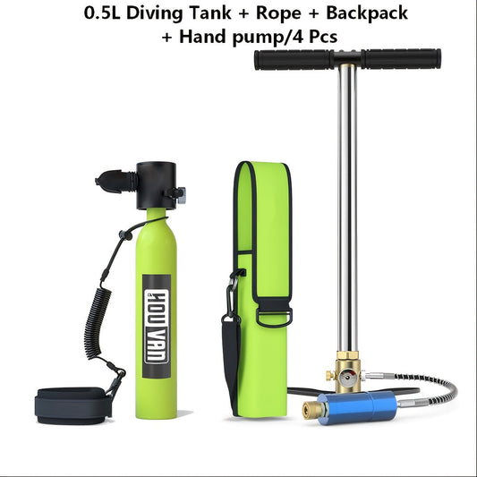 Mini Scuba Tank Set, 0.5L Reusable Diving Cylinder with Hand Pump, Green