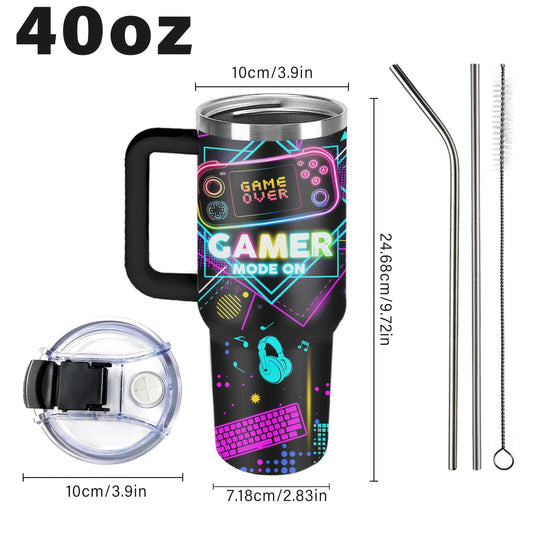 Gamer Tumbler, 40 oz with Lid and Straw, Double-Wall Vacuum Insulated