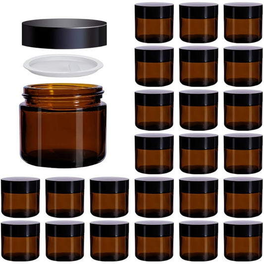 Brown Frosted Glass Cosmetic Jars with Lids, 2 oz 24-Pack for Creams