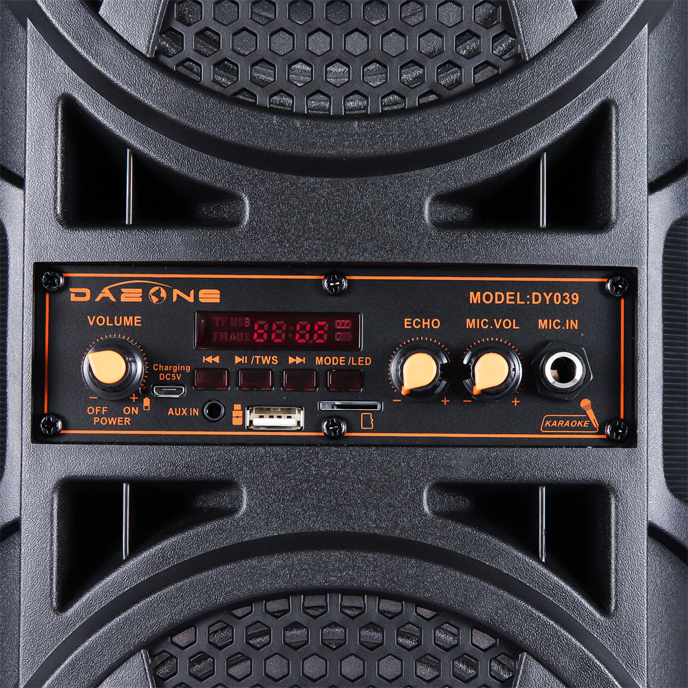Portable Karaoke Bluetooth Speaker with Wheels & Microphone – Party DJ Sound System Dual 6.5" Woofer LED Lights FM AUX TF USB TWS Rechargeable Outdoor Speaker