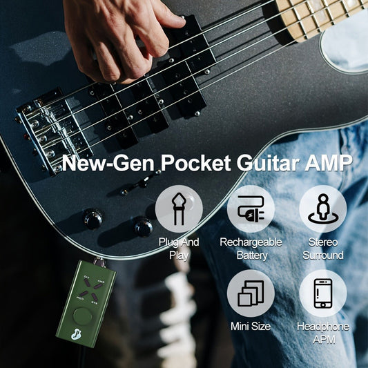 Guitar Headphone Amp by JUSTPRO with 6 Amp Modules, 24 Effects & USB Charging