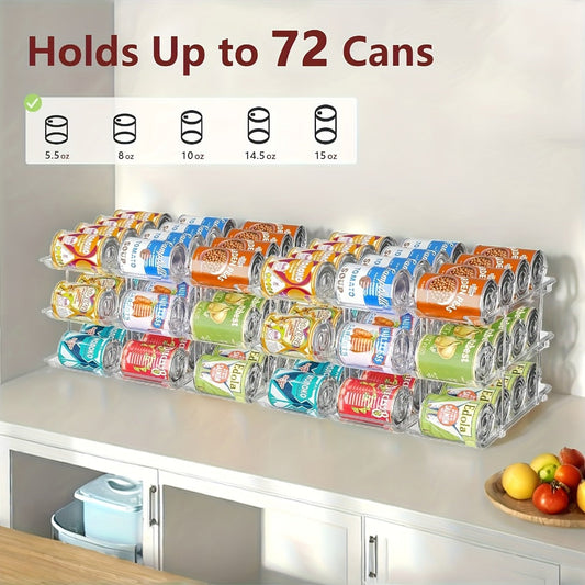 Can Organizer Rack, 3-Tier Stackable Clear Plastic with Gravity-Fed Rolling Access, 3 Sets