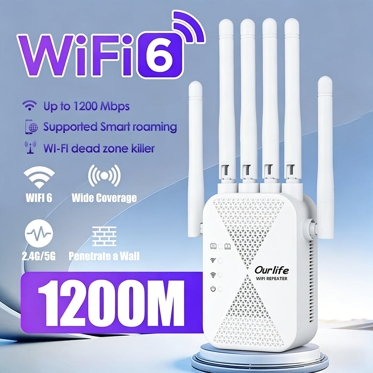 CP3600 WiFi Repeater Signal Booster 2.4GHz Wide Coverage, One-Button WPS Setup, Flexible Antenna Rotation, Adjustable Signal Strength, CISA Certified, Enhanced Stability for Home Office Apartment