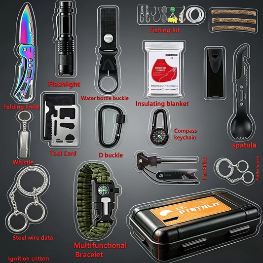 Outdoor Survival Kit for Camping and Hiking, 12 to 115 Piece Options