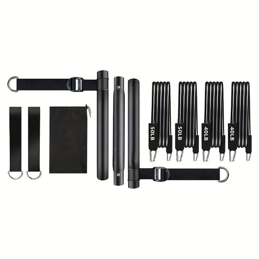3-Section Pilates Bar Kit with 4 TPE Bands, Ankle Straps and Storage Bag