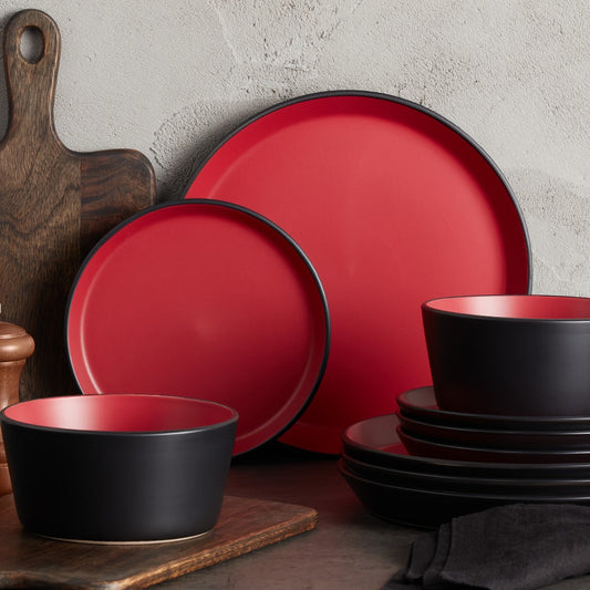 Ceramic Dinnerware Set with Matte Finish and Multiple Color and Piece Options