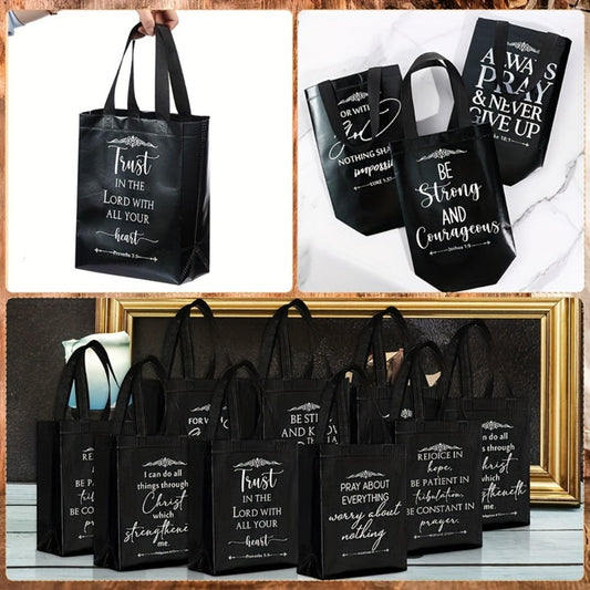 Christian Gift Bags with Bible Verse Prints and Handles, Black, 24 or 48 Pack