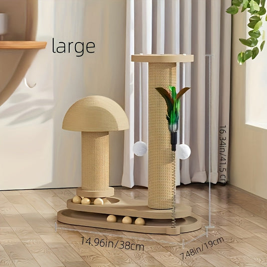 Solid Wood Cat Tree with Sisal Scratching Post and Scratch Board, Small or Large
