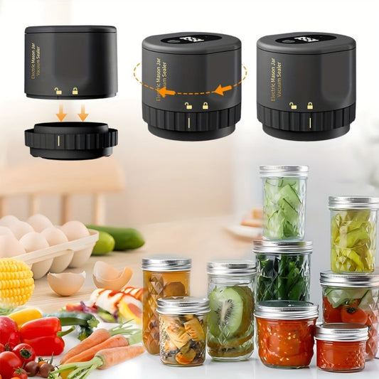 Electric Mason Jar Vacuum Sealer with One-Touch Control and Wide & Regular Mouth Lids