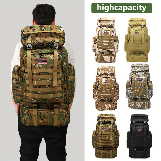 Tactical Hiking Backpack, 80L Oxford Fabric Pack for Camping and Travel