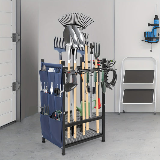 Garden Tool Storage Rack with Bag, Black Steel Organizer for Up to 35 Tools