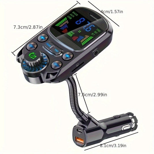 Car FM Transmitter with Bluetooth 5.3, QC3.0, PD 30W Charging and AUX Input