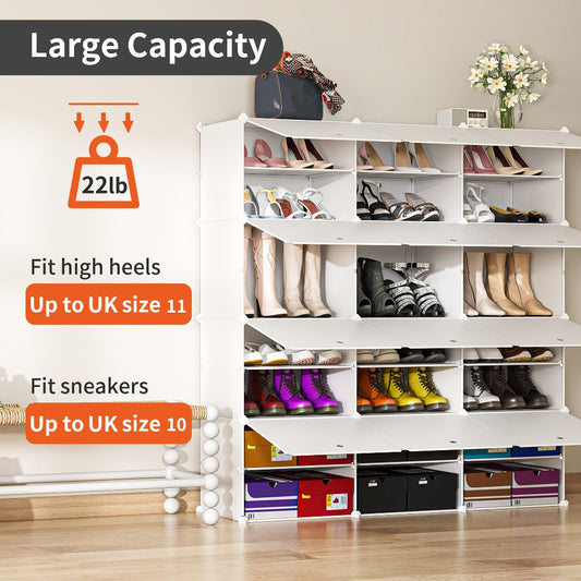 Freestanding Shoe Rack Organizer, 2x6 or 3x8 Models in White, Translucent White or Black