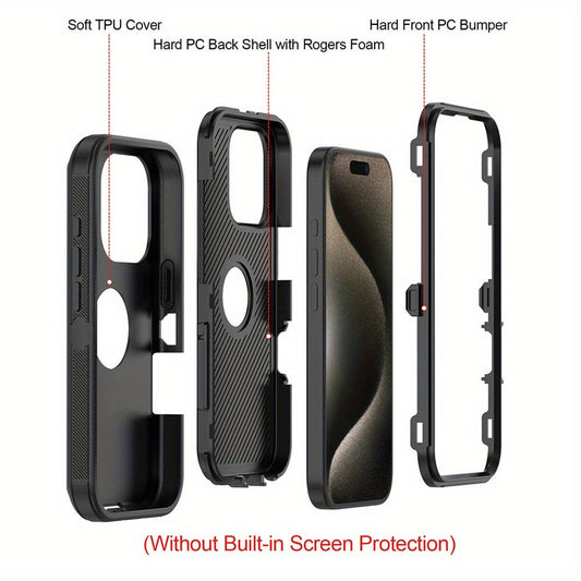 Rugged iPhone 16 Pro Max Case Hybrid Armor Dual Layer TPU PC Shockproof Drop Protection – Heavy Duty Wireless Charging Compatible Cover for iPhone 16 Pro 16 Plus 16 – Black Orange Blue Purple Green