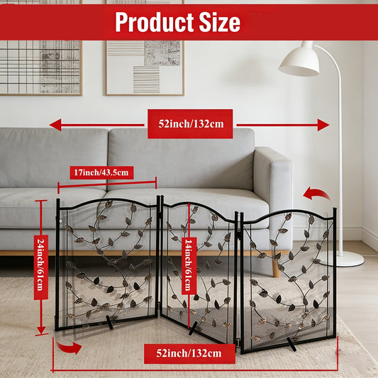 Foldable Pet Gate, 3-Panel Freestanding Metal Barrier, 52 x 24 Inches