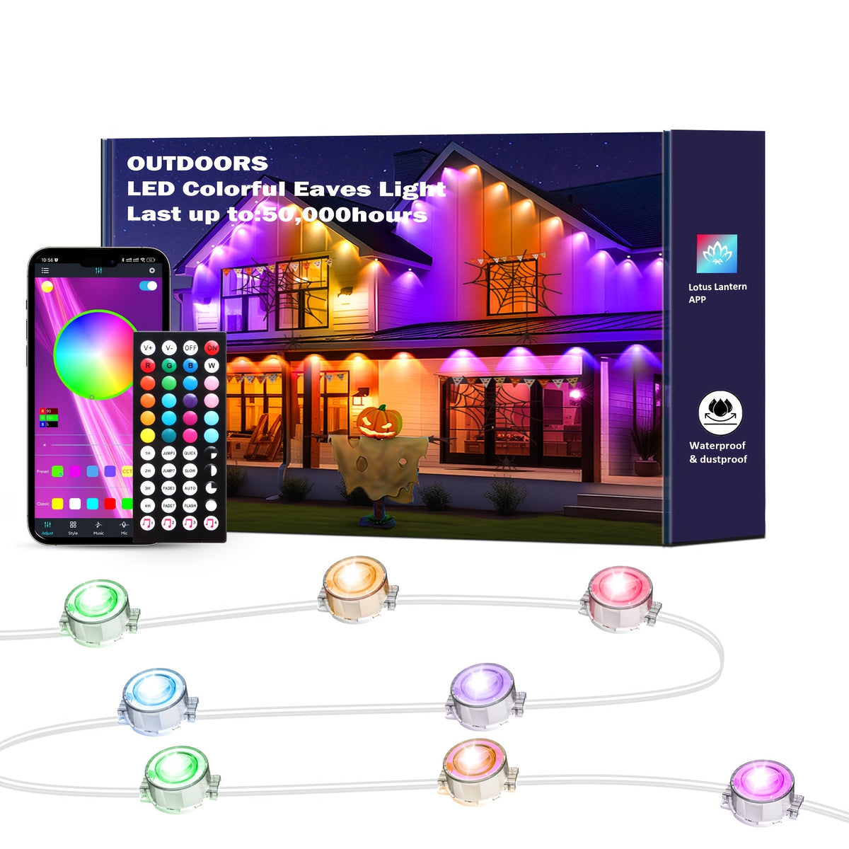 Permanent Outdoor Lights for Eaves RGB Color Changing – Music Sync, Dimmable, Timer | Multicolor & Warm White | 19FT to 200FT | Christmas Holiday Roofline Lighting
