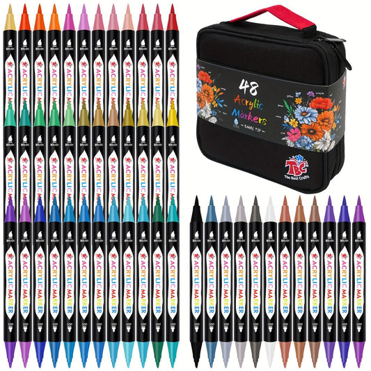 Acrylic Paint Markers Set with Canvas Storage Bag – Dual Tip Paint Pens, 48, 72 or 108 Colors for Canvas, Rock, Wood & Glass