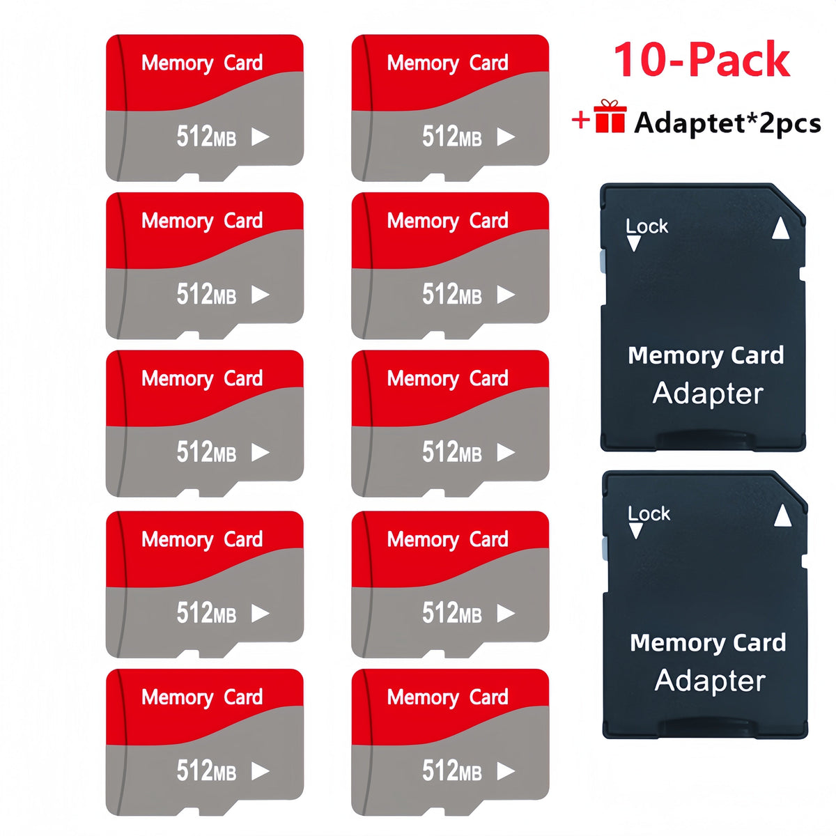 10-Pack TF Micro SD Cards 128MB 256MB 512MB with 2 SD Adapters – High-Speed Flash Memory Cards for Dash Cameras, Tablets, Smartphones, Cameras & IoT Devices, Bulk Memory Card Set