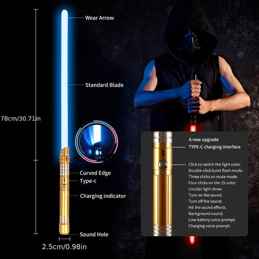 Light-Up Saber Toy with 15 Color Options, Black or Gold, Single or Two-Pack