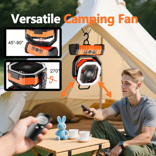 Camping Fan with LED Light, Adjustable Brightness and Multi-Speed Airflow