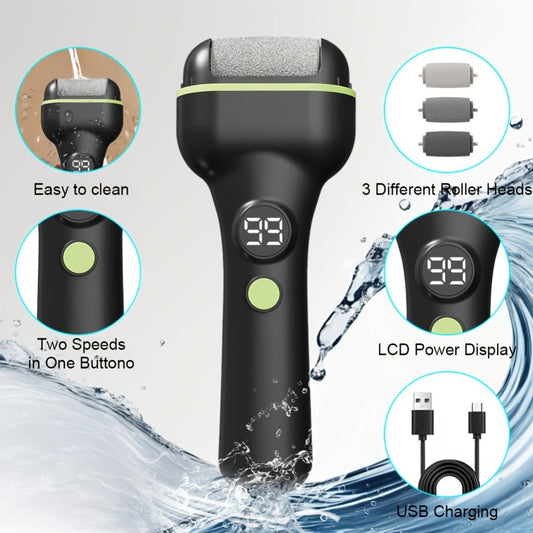 Rechargeable Electric Foot Callus Remover with Three Grinding Heads and LCD Display