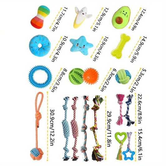 Puppy Toy Set for Small Dogs, 25 Pieces with Rope Toys, Squeaky Plush and Treat Ball