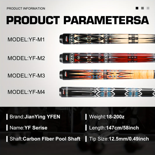 Carbon Fiber Pool Cue with Pro-Taper Shaft and Maple Butt, M1–M4 Options
