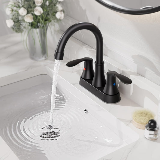 Centerset Bathroom Faucet, 4-Inch Two-Handle Design with Pop-Up Drain and Supply Lines