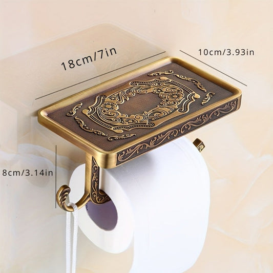 Toilet Paper Holder with Shelf, Self-Adhesive Wall Mount in Golden