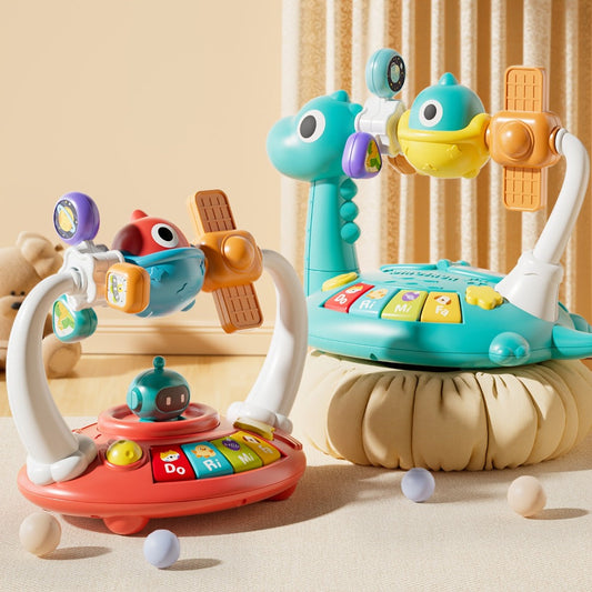 Dinosaur Piano Music Toy with Rotating Feature in Red or Blue