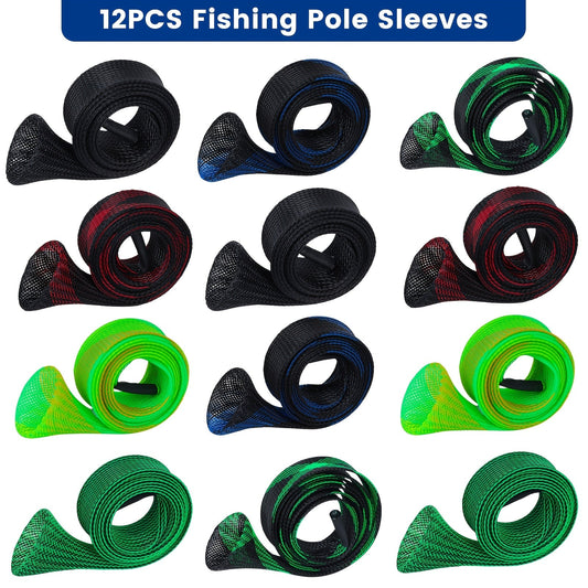 Fishing Rod Sleeve Socks, PET Mixed-Color Protectors in 6- or 12-Piece Packs