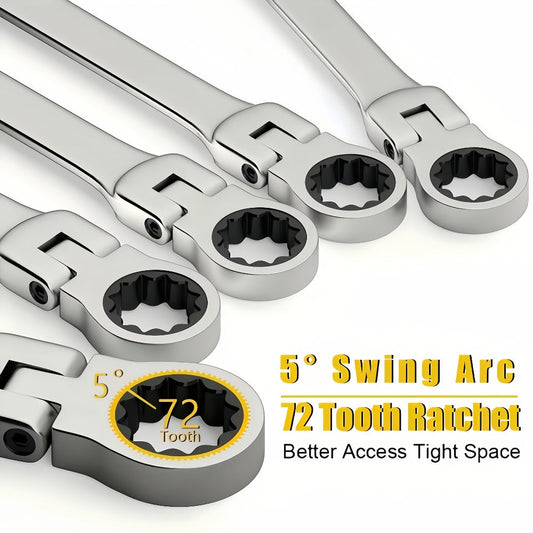 Ratchet Wrench Set, 6-Piece Double-Ended Metric 8–17 mm with Storage Bag