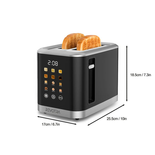 2-Slice Stainless Steel Toaster with LED Countdown and 6 Shade Settings, Black