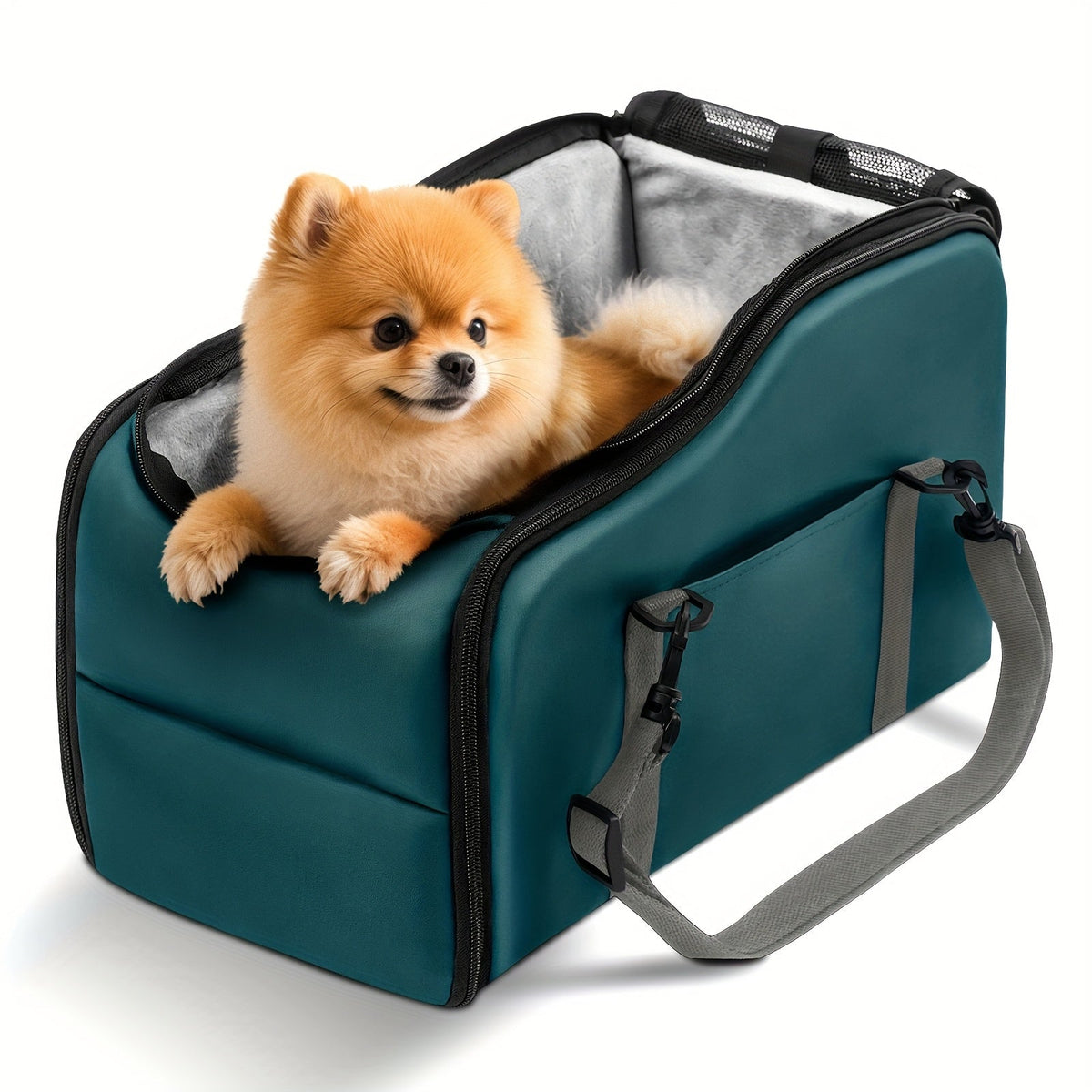Dog Car Carrier & Center Console Pet Booster Seat with Safety Harness - Portable Travel Pet Bed Nest for Small Dogs & Cats, Easy-Clean Sturdy Construction, Pink Black Gray Green - Gift for Pet Owners
