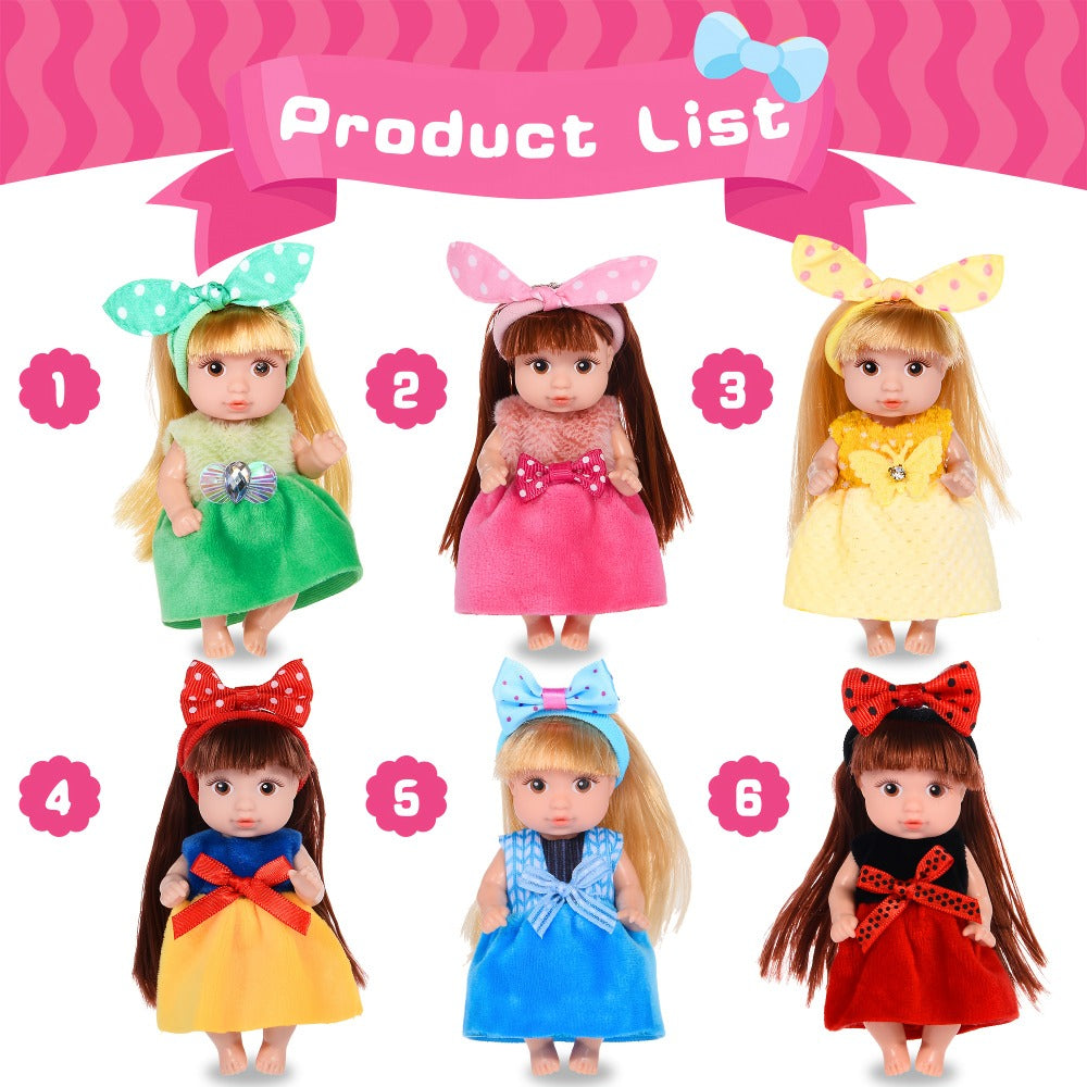 4-Inch Mini Fashion Dolls 6-Pack with Stylable Hair and Rotating Limbs