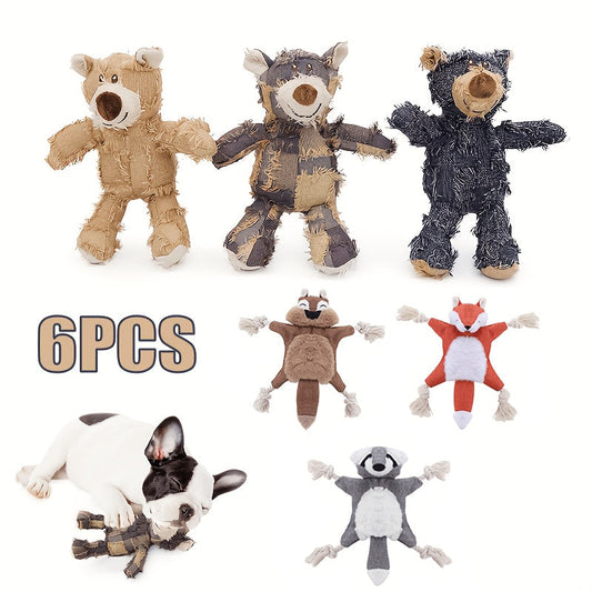 Squeaky Plush Rope Dog Toy Set, Assorted Animal Prints, 6, 8 or 10 Pieces