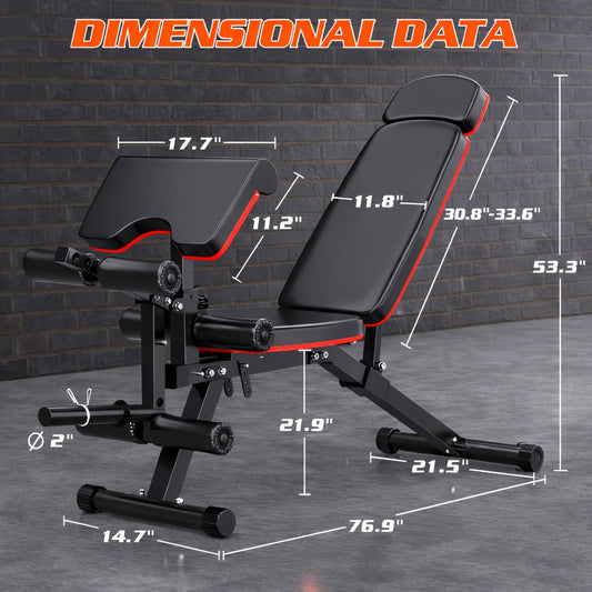 Adjustable Weight Bench for Home Strength Training, Foldable with Multiple Positions